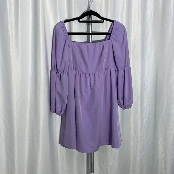 NEW XLURA Lavender Puff Sleeve Smocked Mini Dress Square Neck L - Picture 11 of 15
